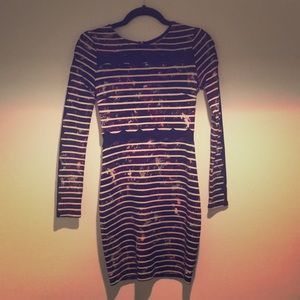 Long-sleeved stripped mini dress